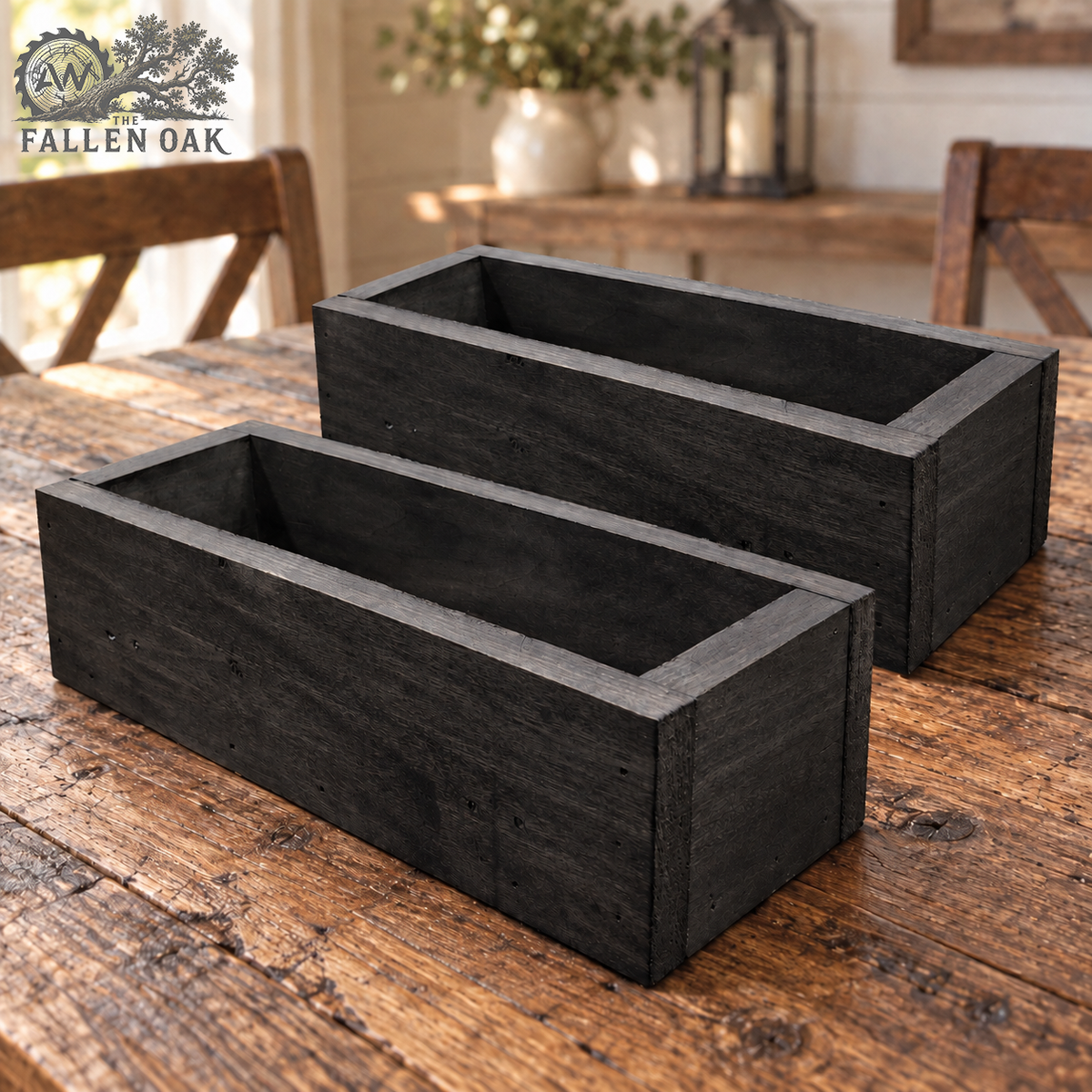 Rustic Wood Centerpiece & Planter Boxes – Set of 2