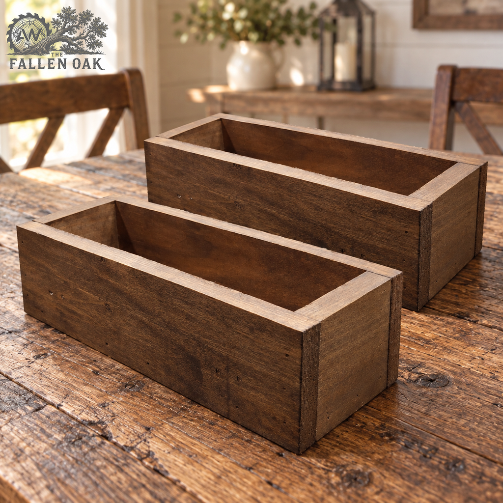 Rustic Wood Centerpiece & Planter Boxes – Set of 2
