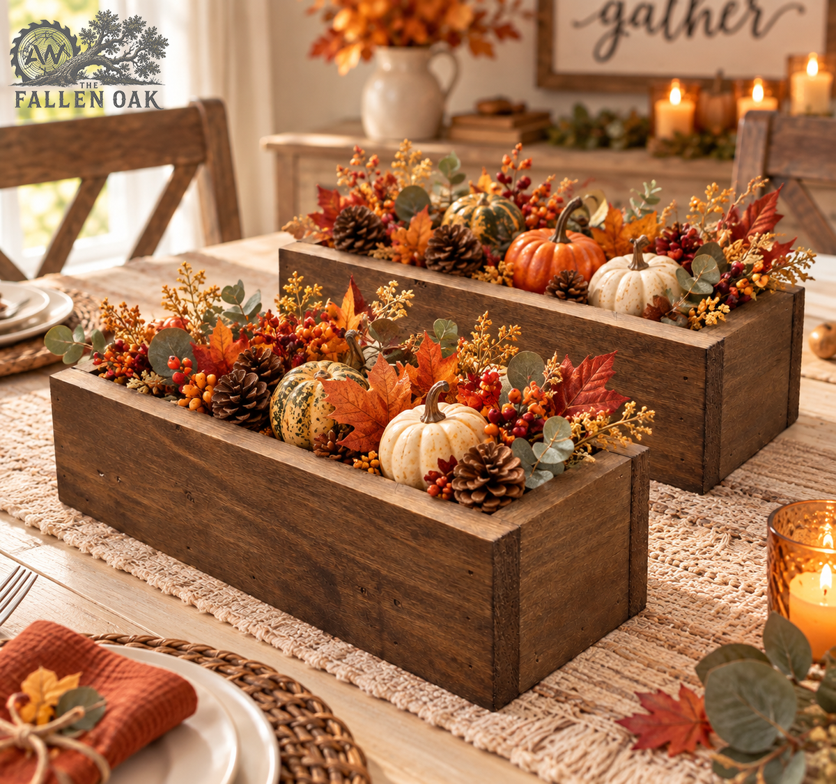 Rustic Wood Centerpiece & Planter Boxes – Set of 2