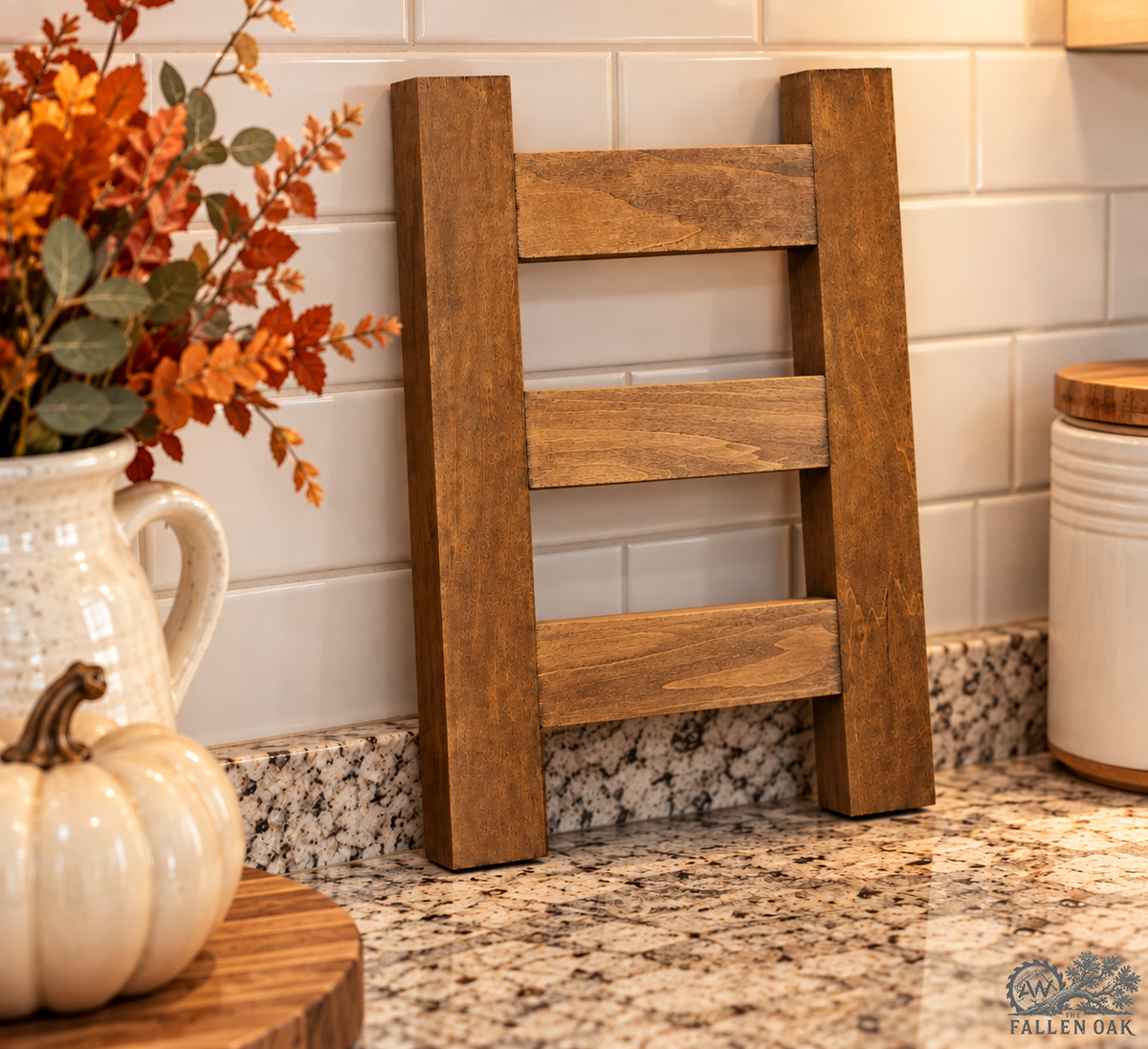 Handcrafted Wood Mini Towel Ladder – 12 Inch Farmhouse Kitchen Decor